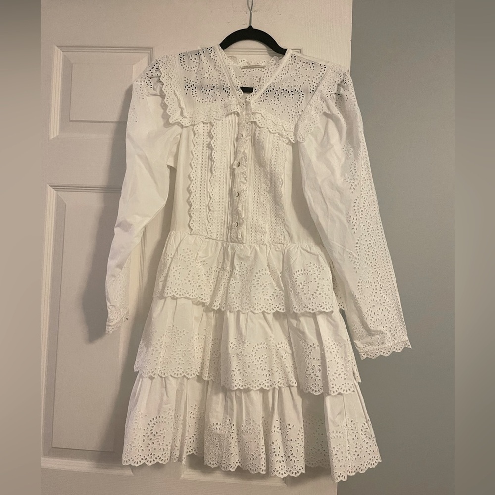 Ulla Johnson White Eyelet Tiered Mini Dress